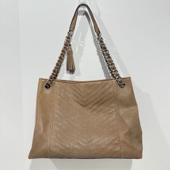 Tory Burch Taupe Distressed Leather Fleming Tote / leather shoulder bag - Picture 5 of 16